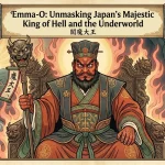 Majestic Emma-O King of Hell on his throne, traditional Japanese art.
