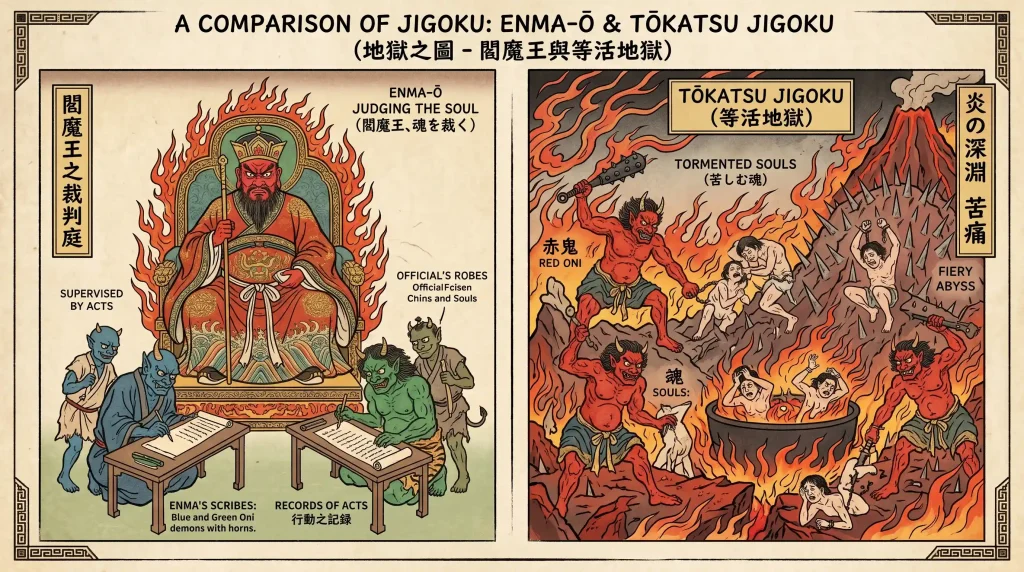 Illustrations of Enma-ō and the Ten Kings of Jigoku judgment
