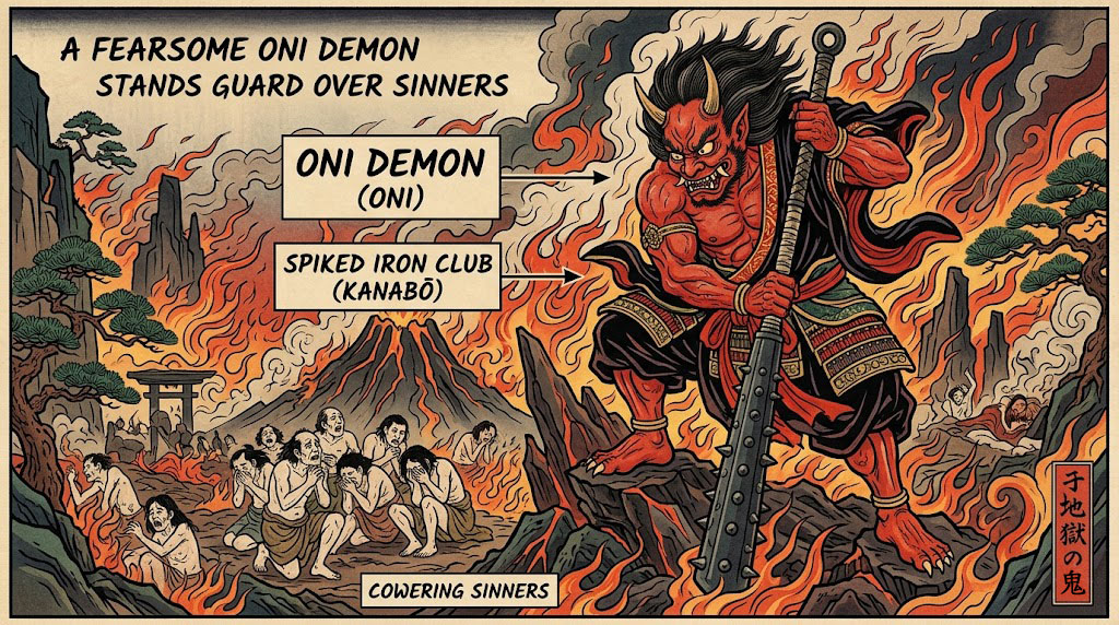 Artistic rendering of a soul undergoing punishment in Jigoku