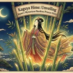 Kaguya Hime, the Bamboo Princess, emerging from glowing bamboo forest