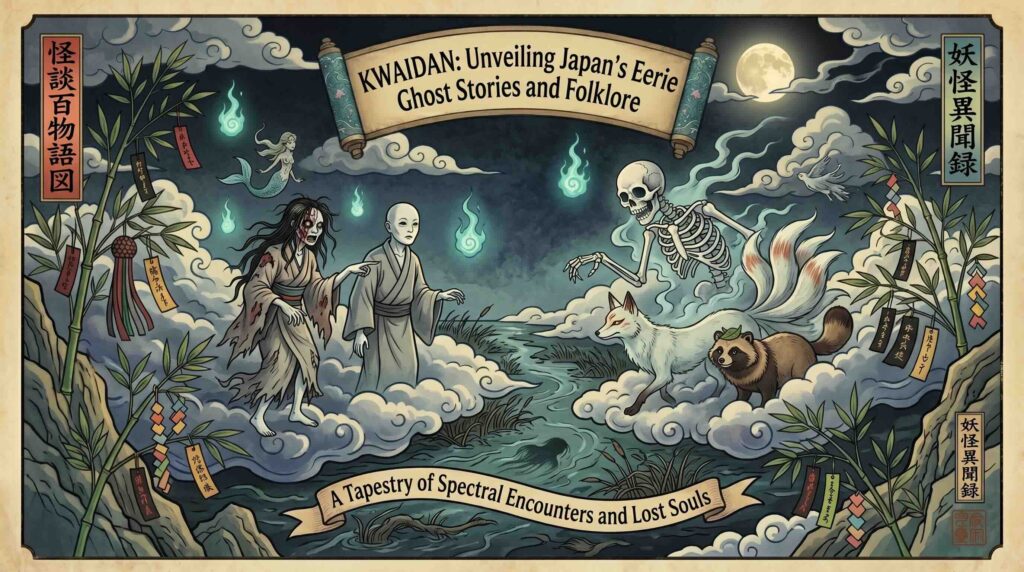 Illustrated cover of Kwaidan, ancient Japanese ghost stories