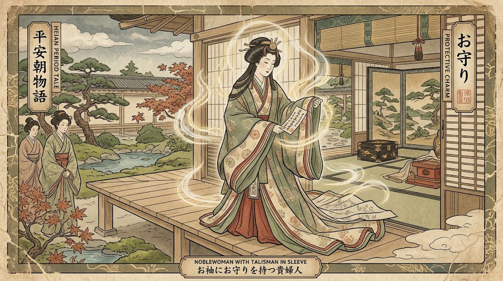 An ancient Japanese wooden amulet, similar to omamori, from historical times.