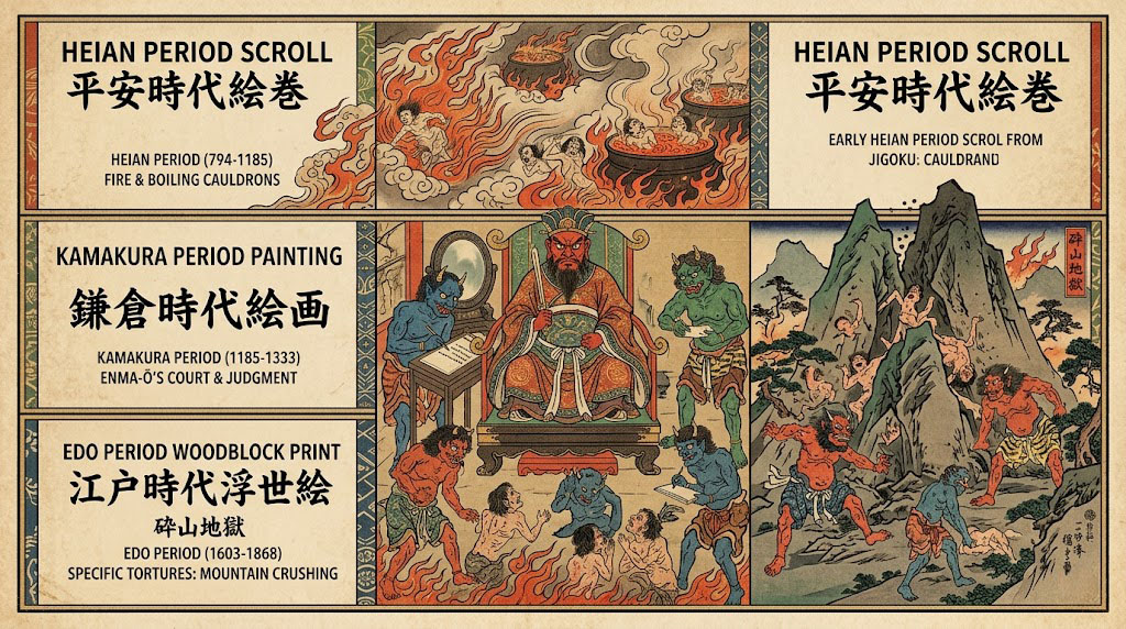 Depiction of different levels within Japanese Buddhist Hells
