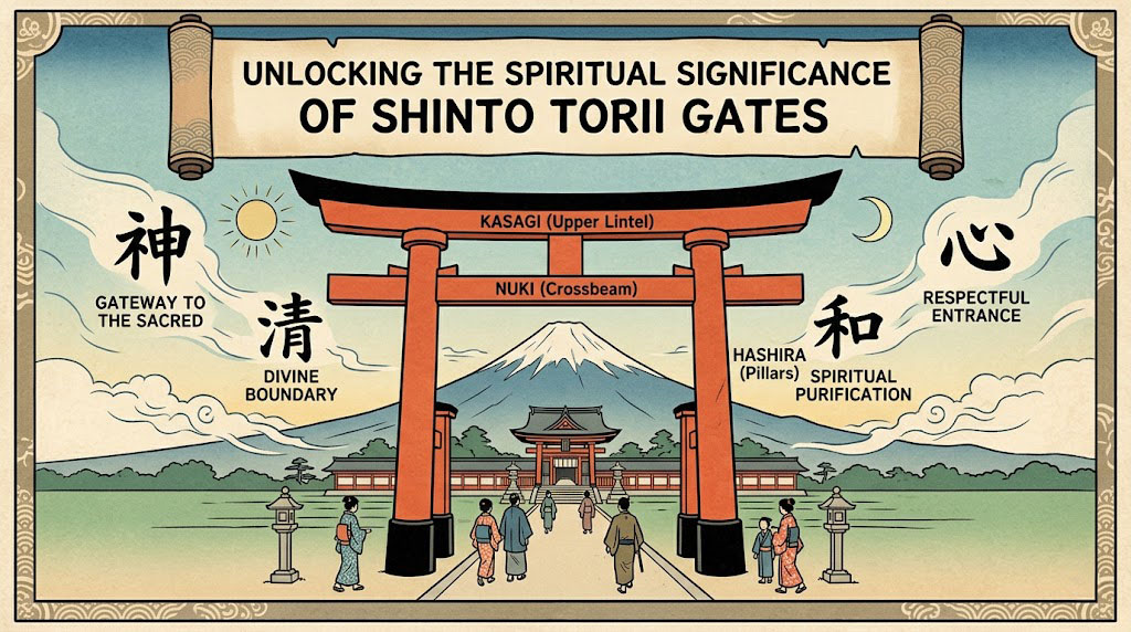 Majestic red torii gate marking a sacred Shinto shrine entrance