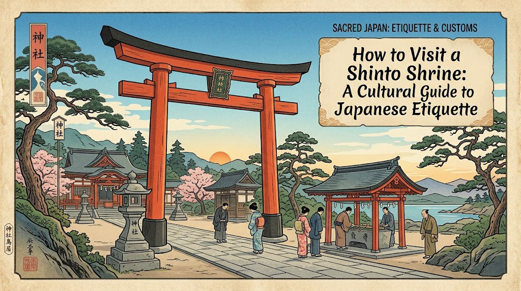 Japanese torii gate at a Shinto shrine, red gate, clear sky