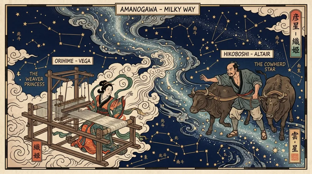 Ancient Chinese star chart showing Vega and Altair constellations