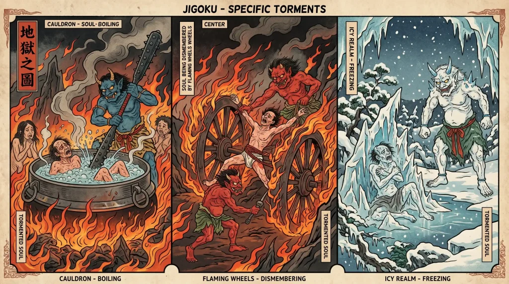 Ancient scroll depicting Jigoku Buddhist hell torments