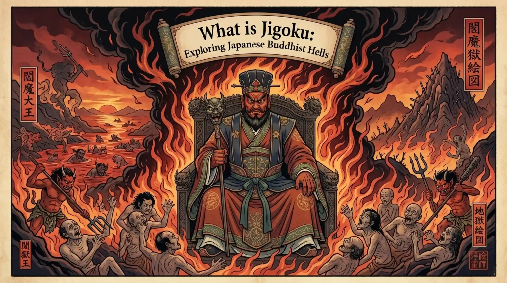 King Enma presiding over a Japanese Hell scene