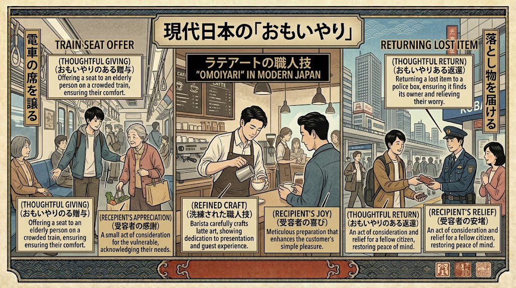 Modern illustration contrasting direct vs. Omoiyari-driven communication styles