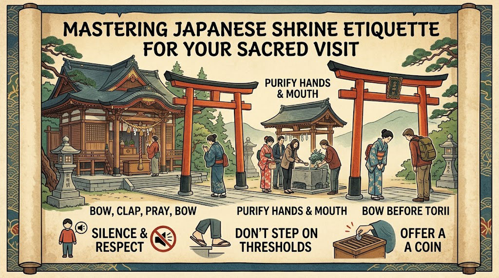A detailed illustration of a temizuya basin for purification at a Japanese shrine.