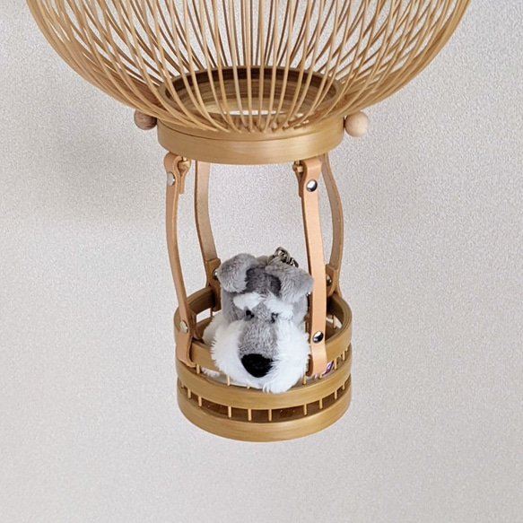 Handcrafted Suruga bamboo hot air balloon hanging ornament with leather accents and a small removable basket. – view 3