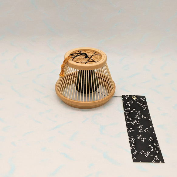 Handcrafted Suruga bamboo wind chime shaped like Mt. Fuji with a dark Nambu iron bell hanging inside – view 7