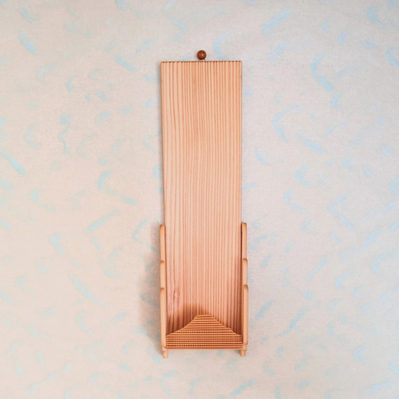 Modern wall-mounted wooden Shinto altar and Ofuda stand featuring a Mount Fuji design crafted from fine bamboo splints on Japanese cedar. – view 6