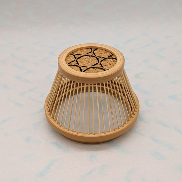 Handcrafted Suruga bamboo wind chime shaped like Mt. Fuji with a dark Nambu iron bell hanging inside – view 8