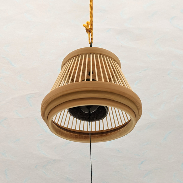 Handcrafted Suruga bamboo wind chime shaped like Mt. Fuji with a dark Nambu iron bell hanging inside – view 4