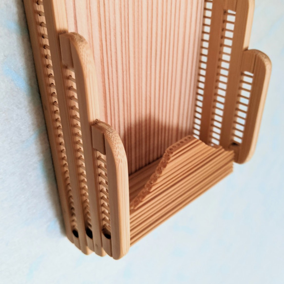 Modern wall-mounted wooden Shinto altar and Ofuda stand featuring a Mount Fuji design crafted from fine bamboo splints on Japanese cedar. – view 3