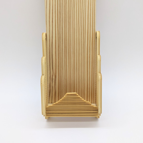 Modern wall-mounted wooden Shinto altar and Ofuda stand featuring a Mount Fuji design crafted from fine bamboo splints on Japanese cedar. – view 9