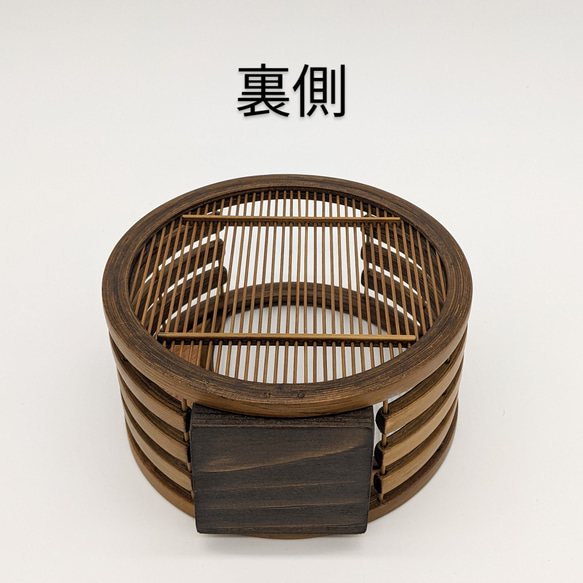 A crescent moon-shaped bamboo flower vase featuring a blend of traditional woven bamboo splints and modern white leather detailing. – view 5