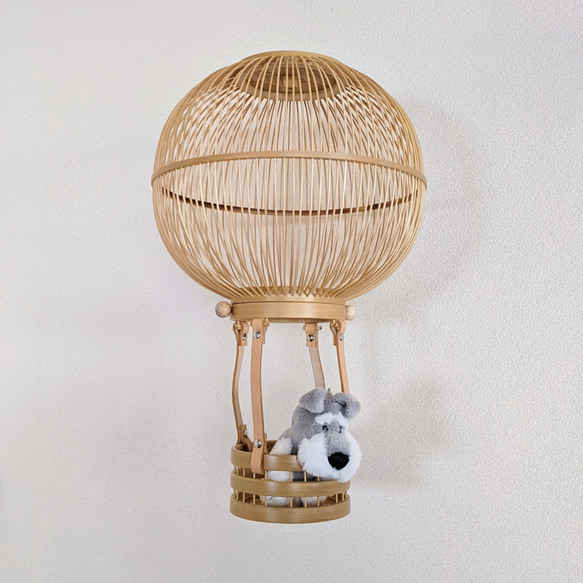 Handcrafted Suruga bamboo hot air balloon hanging ornament with leather accents and a small removable basket. – view 4