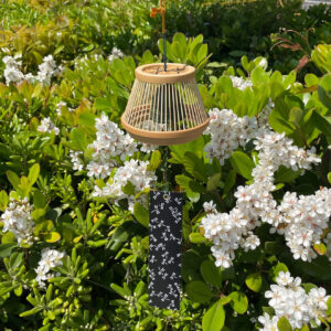 Handcrafted Suruga bamboo wind chime shaped like Mt. Fuji with a dark Nambu iron bell hanging inside