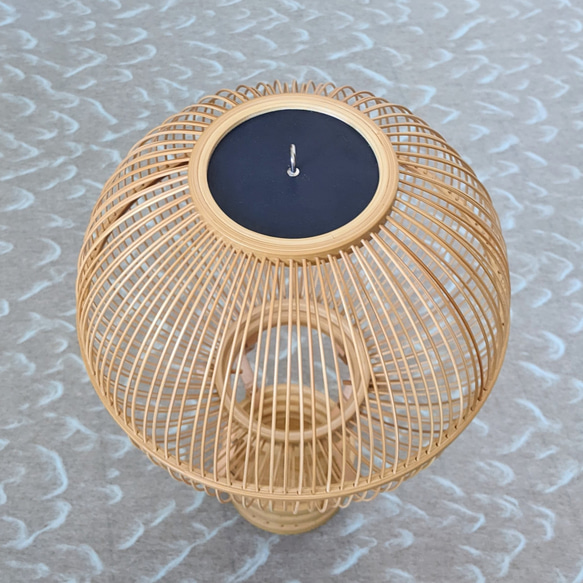Handcrafted Suruga bamboo hot air balloon hanging ornament with leather accents and a small removable basket. – view 7
