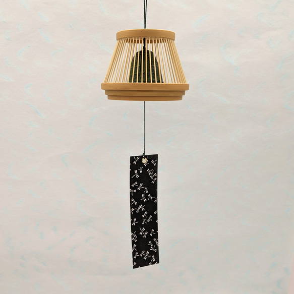 Handcrafted Suruga bamboo wind chime shaped like Mt. Fuji with a dark Nambu iron bell hanging inside – view 2